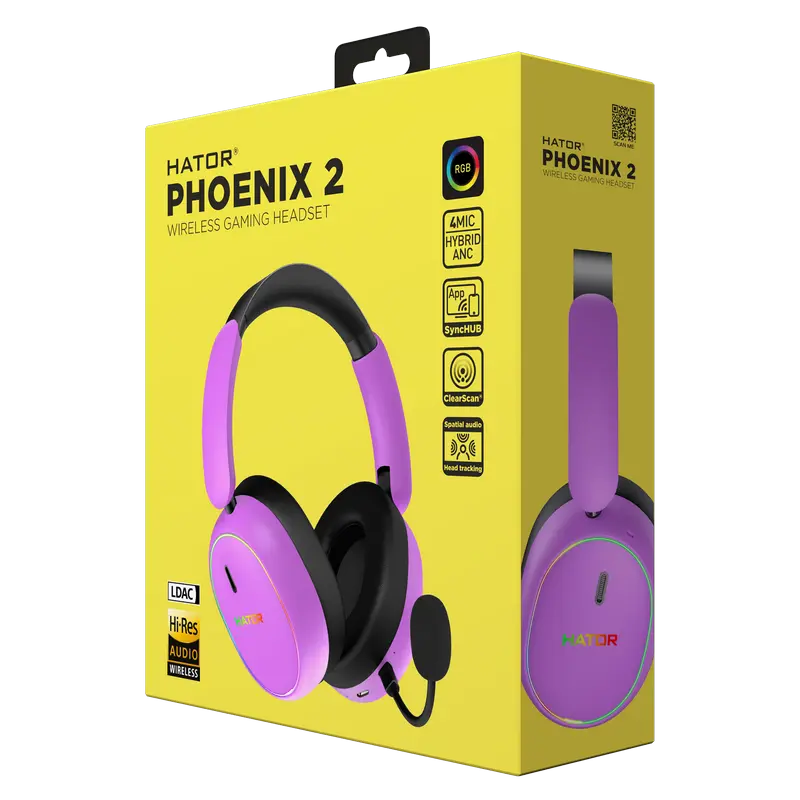 Stand pentru căști gaming HATOR Phoenix 2, Bluetooth/USB, Cyber Violet