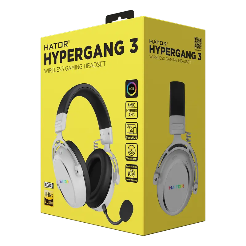 Stand pentru căști gaming HATOR Hypergang 3, Fără fir, Alb