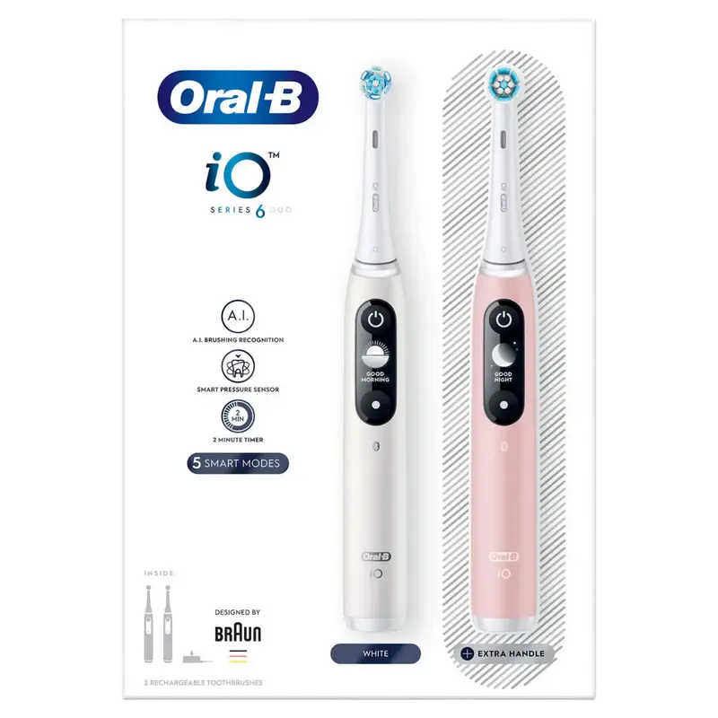 Periuță de dinți electrică Braun Oral-B iO 6 Duo, Alb | Roz