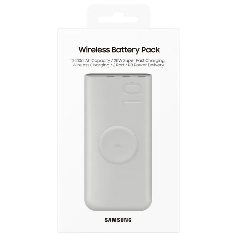 Încărcător portabil Samsung Super Fast Wireless Charging, 10000mAh, Bej