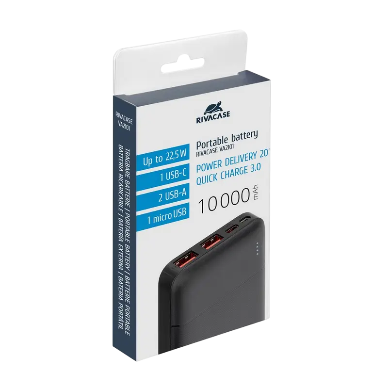 Încărcător portabil Rivacase VA2101, 10000mAh, Negru