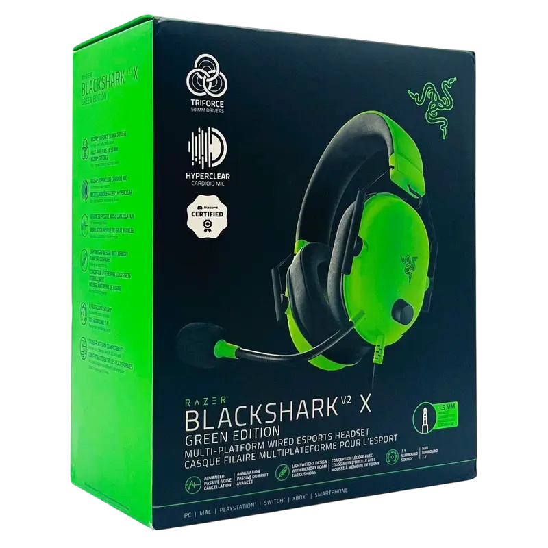 Căști gaming Razer BlackShark V2 X, Cu fir, Verde