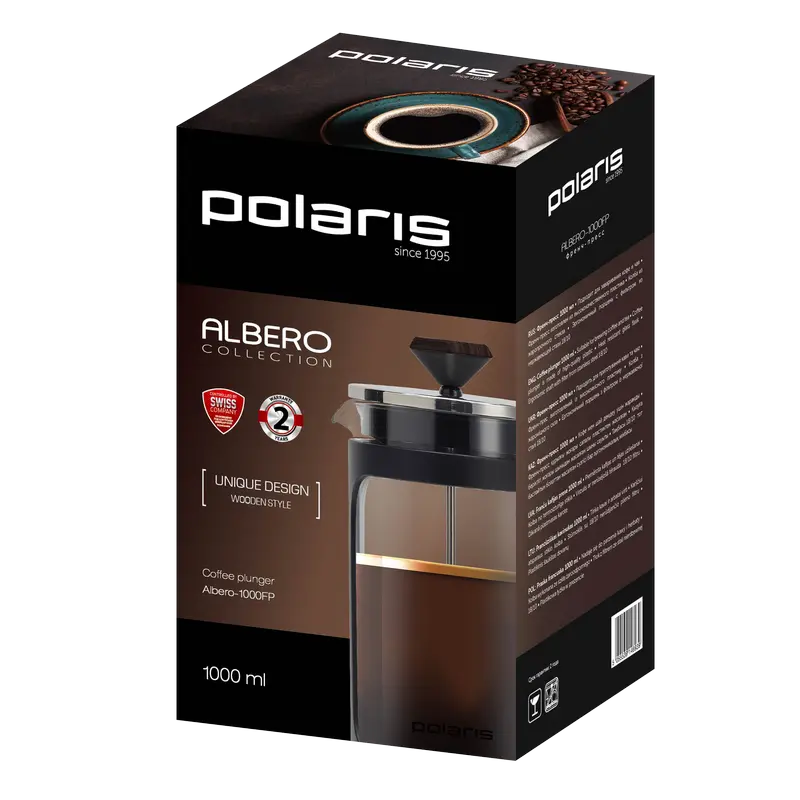 Cafetiera French Press Polaris Albero-1000FP, 1L, Negru