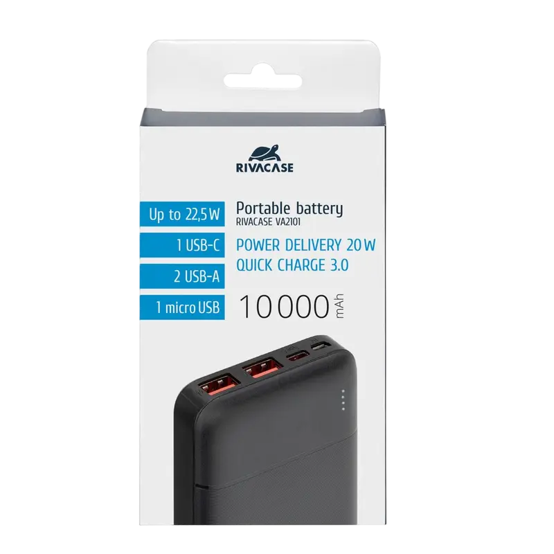 Încărcător portabil Rivacase VA2101, 10000mAh, Negru