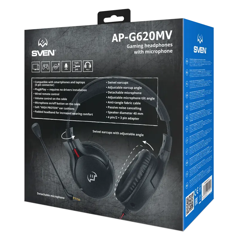 Căști gaming SVEN AP-G620MV, Cu fir, Negru