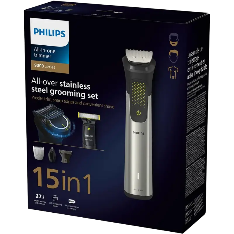 Trimmer pentru bărbați  Philips MG9552/15, Negru | Argintiu