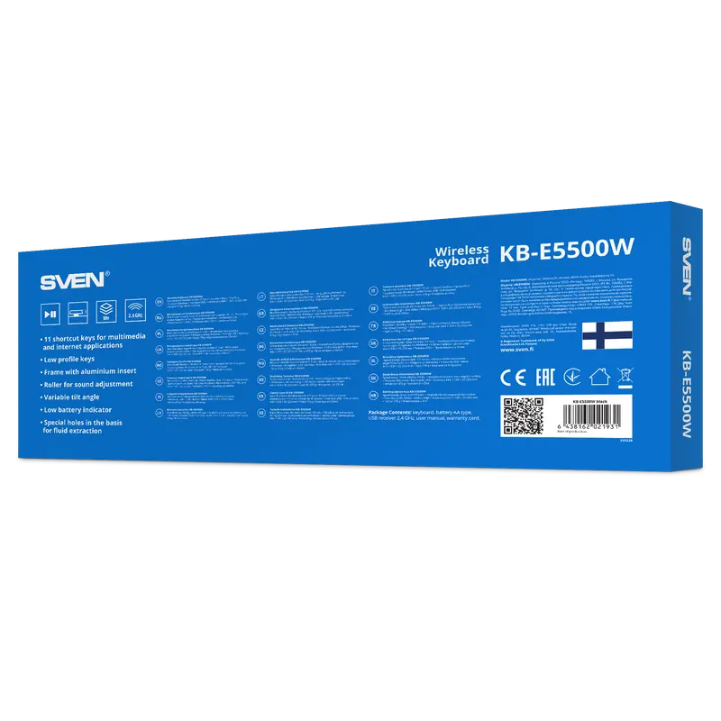 Клавиатура SVEN KB-E5500W, Беспроводное, Чёрный | Серебристый