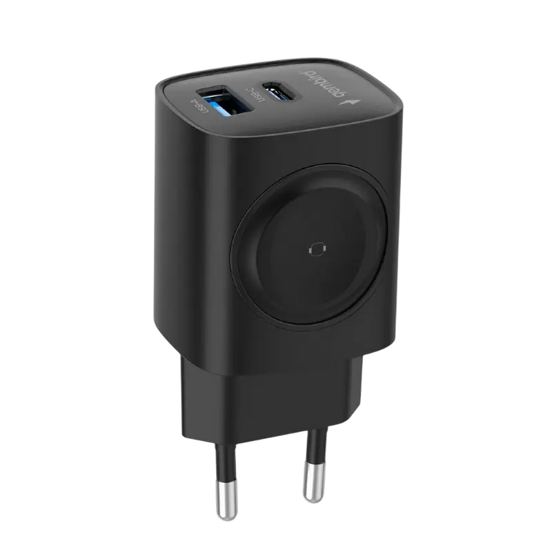 Încărcător Gembird 2 în 1 + Încărcare wireless pentru Apple Watch, 20W, Negru
