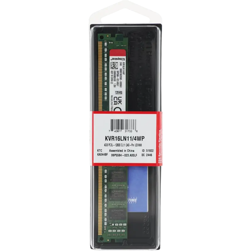 Memorie RAM Kingston ValueRAM, DDR3 SDRAM, 1600 MHz, 4 GB, KVR16LN11/4WP