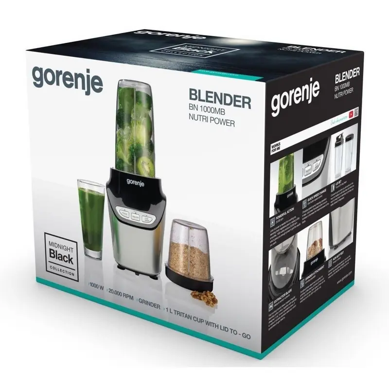 Blender staționar Gorenje BN1000MB, Oțel Inoxidabil | Negru