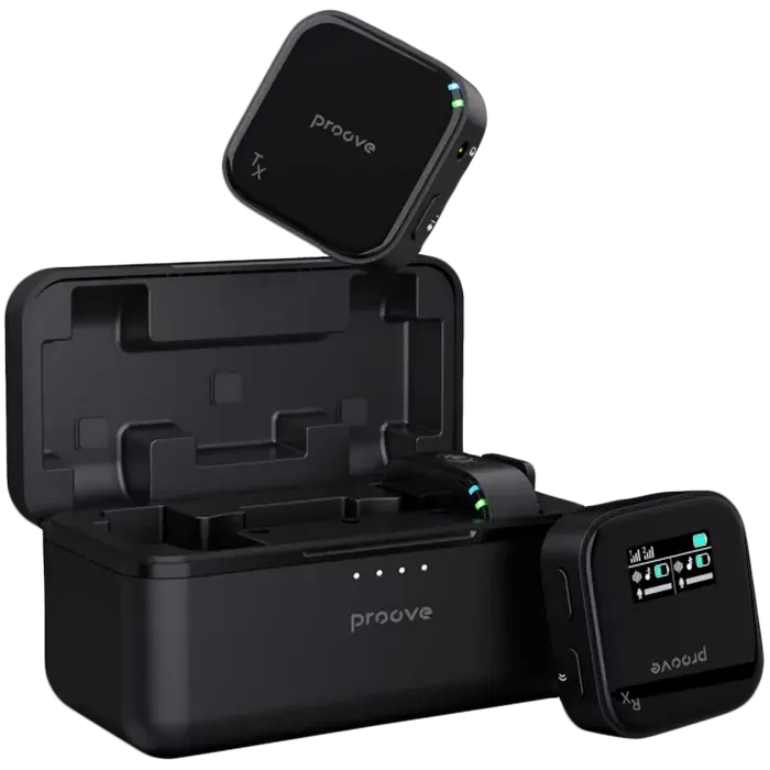 Microfon portabil pentru înregistrare vocală Proove Studio, Fără fir, Negru