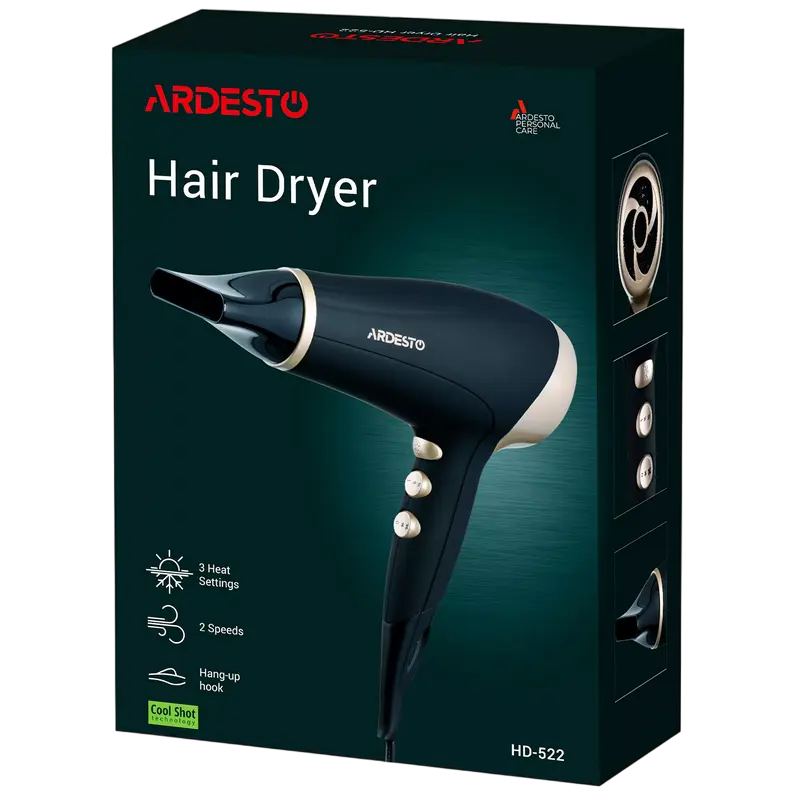 Uscător de păr Ardesto HD-522, 2200W, Negru | Auriu