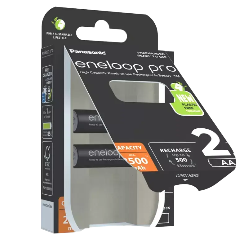 Baterii Panasonic BK-3HCDE/2CP, AA, 2500mAh, 2 buc.