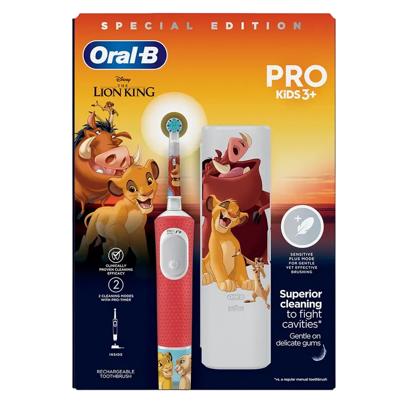 Электрическая зубная щетка Braun Oral-B Pro Kids Lion King, Красный | Белый
