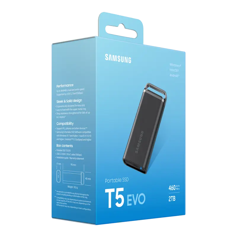 SSD portabil extern Samsung T5 EVO, 2 TB, Negru (MU-PH2T0S/EU)