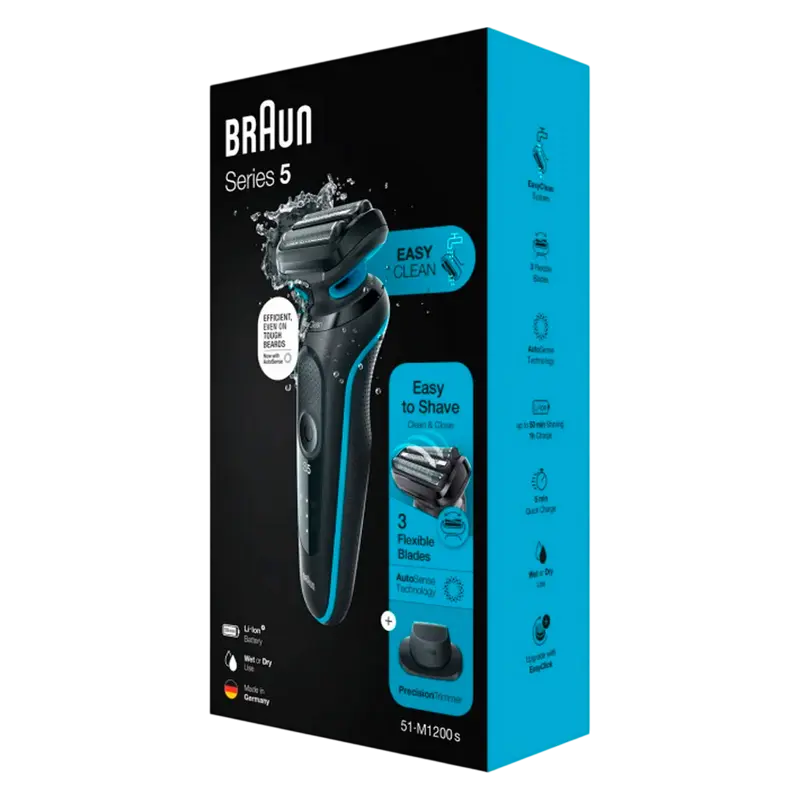 Aparat de ras electric Braun 51-M1200s, Negru | Albastru