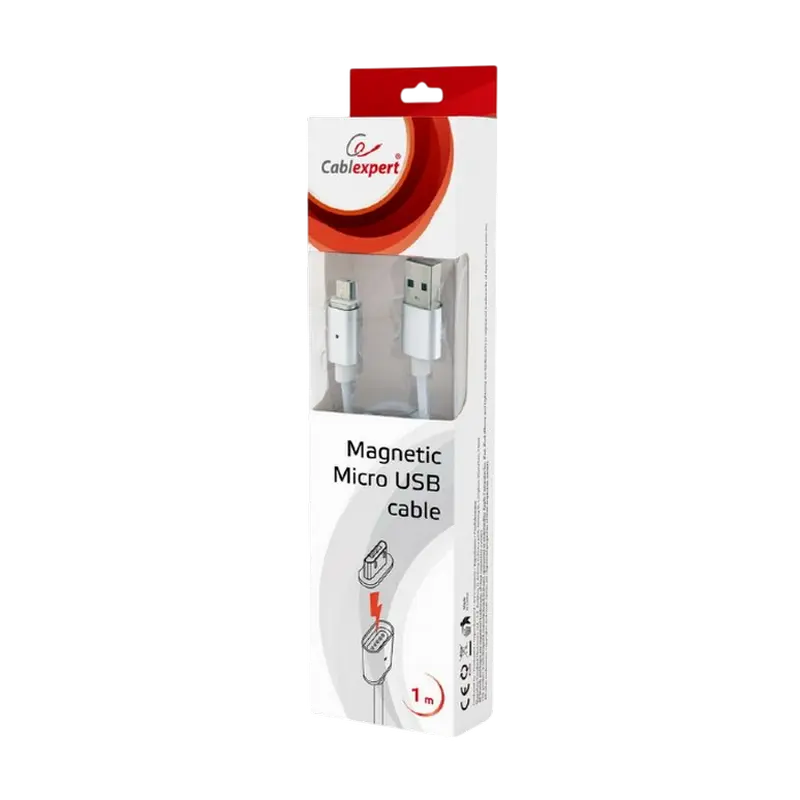 Cablu pentru încărcare și sincronizare Cablexpert Magnetic Micro, Micro-USB/USB Type-A, 1m, Alb