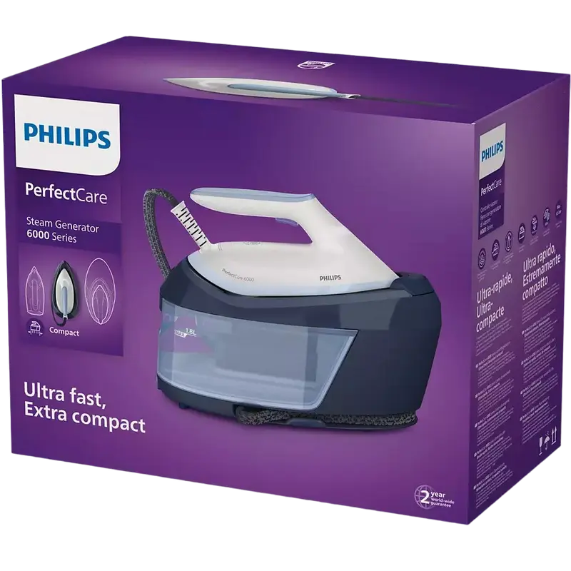 Fier de călcat cu generator de abur Philips PSG6026/20, 2400W, Albastru