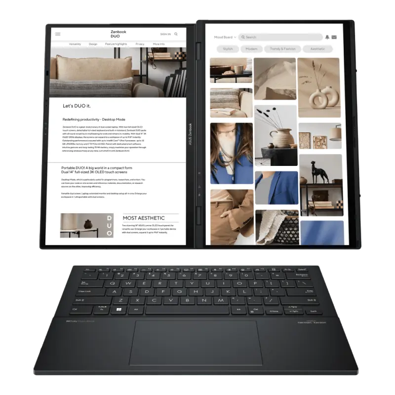 Laptop 14" ASUS Zenbook DUO OLED UX8406MA, Inkwell Gray, Intel Core Ultra 9 185H, 32GB/2048GB, Windows 11 Home