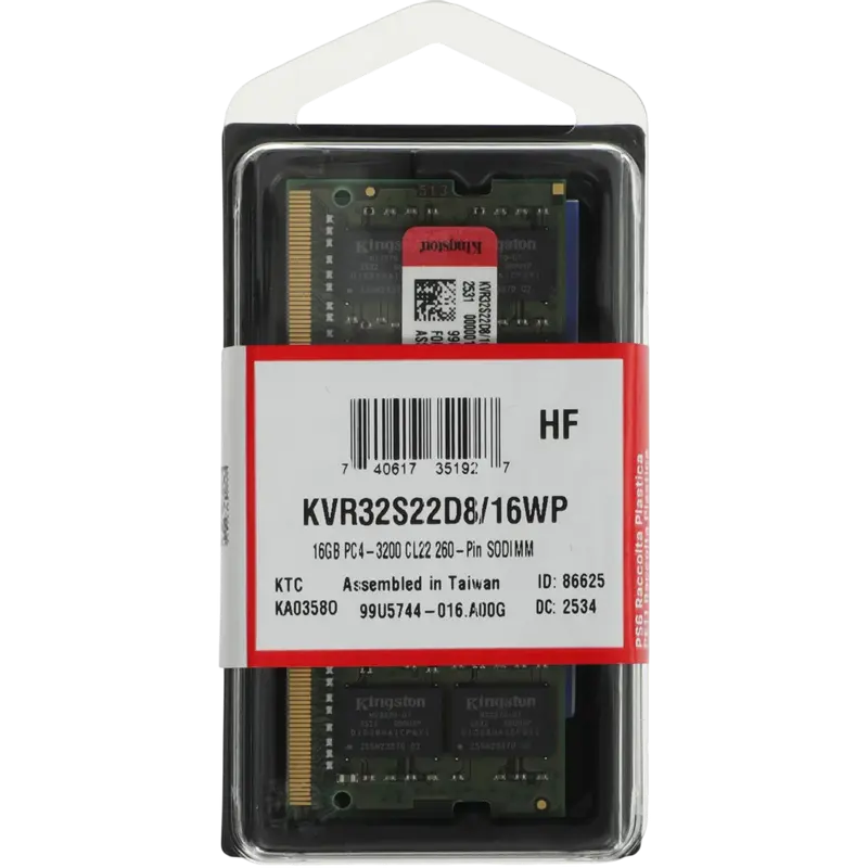 Memorie RAM Kingston ValueRAM, DDR4 SDRAM, 3200 MHz, 16GB, KVR32S22D8/16WP