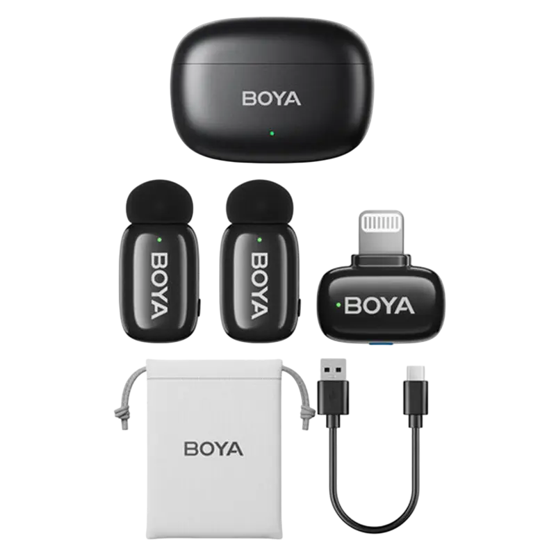 Портативный записывающий микрофон Boya mini 2-03, Беспроводной, Черный