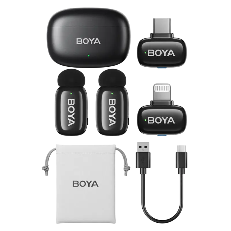 Microfon portabil pentru înregistrare vocală Boya mini 2-01, Fără fir, Negru