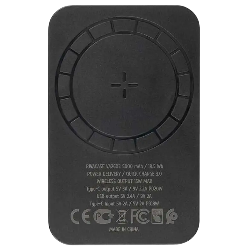 Încărcător portabil Rivacase VA2603, 5000mAh, Negru
