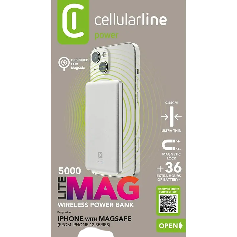 Încărcător portabil Cellularline MAG LITE 5000mAh, Alb