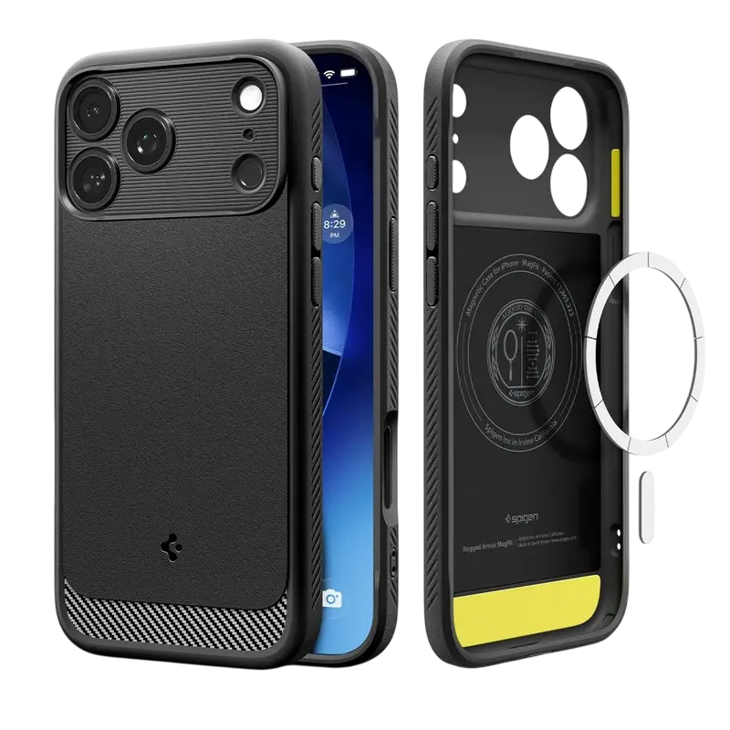 Husă Spigen Rugged Armor Mag pentru Apple iPhone 17 Pro Max, Negru Mat
