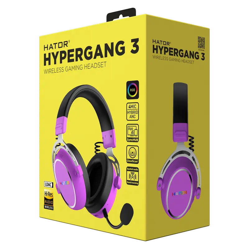 Stand pentru căști gaming HATOR Hypergang 3, Fără fir, Cyber Violet