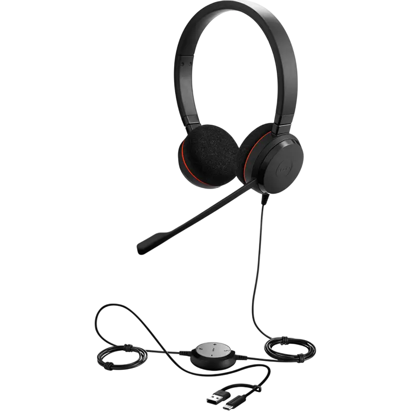 Headset Jabra Evolve 20 SE, Stereo MS, USB C/A adapter, Leather, Black