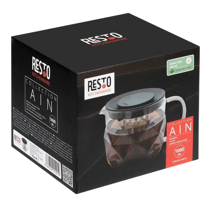 Ceainic cu infuzor RESTO 90516, 1L, Negru