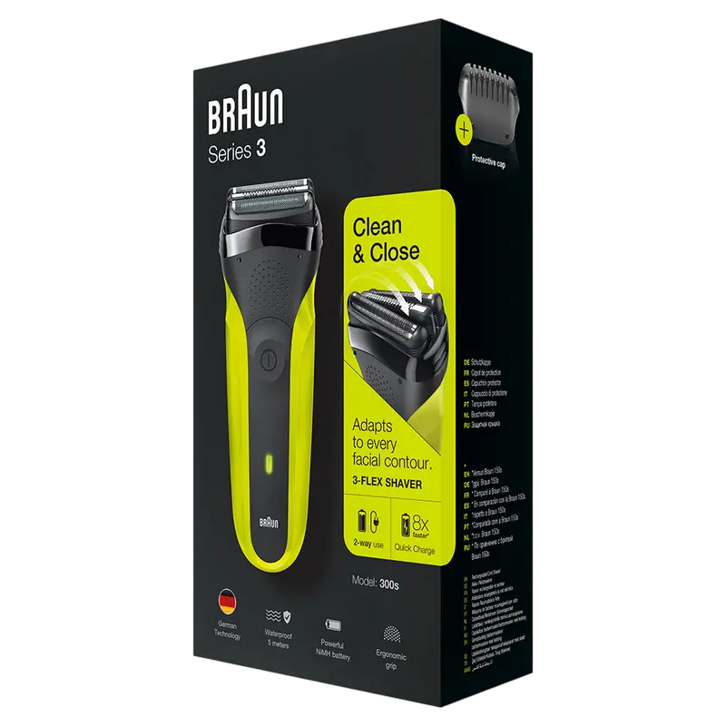 Aparat de ras electric Braun Series 3 300s, Verde | Negru