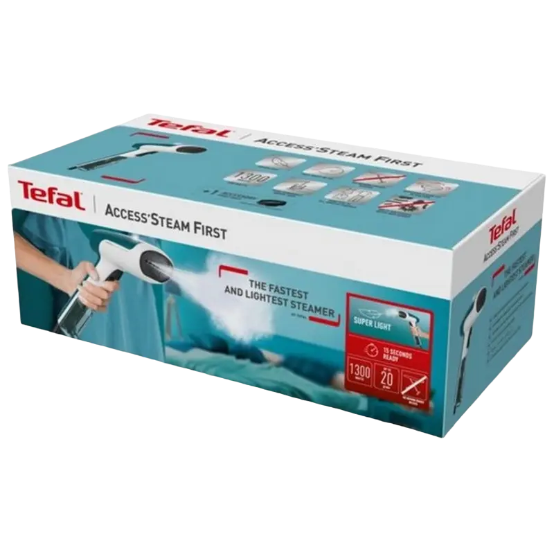 Aparat de călcat vertical cu aburi Tefal DT6131E0, Alb | Turcoaz