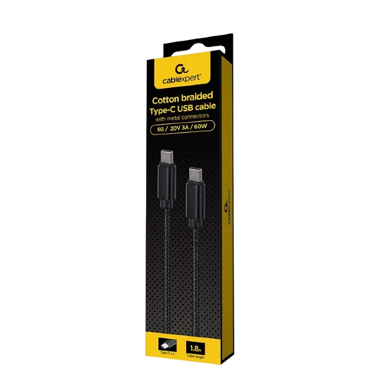Cablu pentru încărcare și sincronizare Cablexpert Type-C/Type-C, 1.8 m, Negru