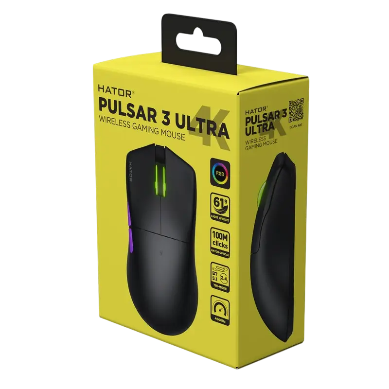 Gaming Mouse HATOR Pulsar 3 Ultra 4K, Negru