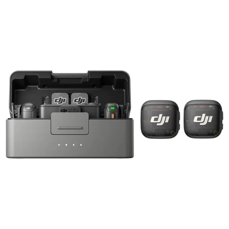 Microfon portabil pentru înregistrare vocală DJI Mic 3 (2 TX + 1 RX + Charging Case), Fără fir, Negru