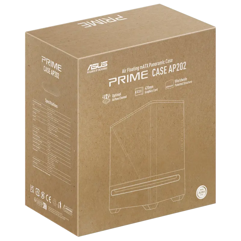 Carcasă PC ASUS PRIME AP202 TG ARGB, Midi-Tower, , Negru