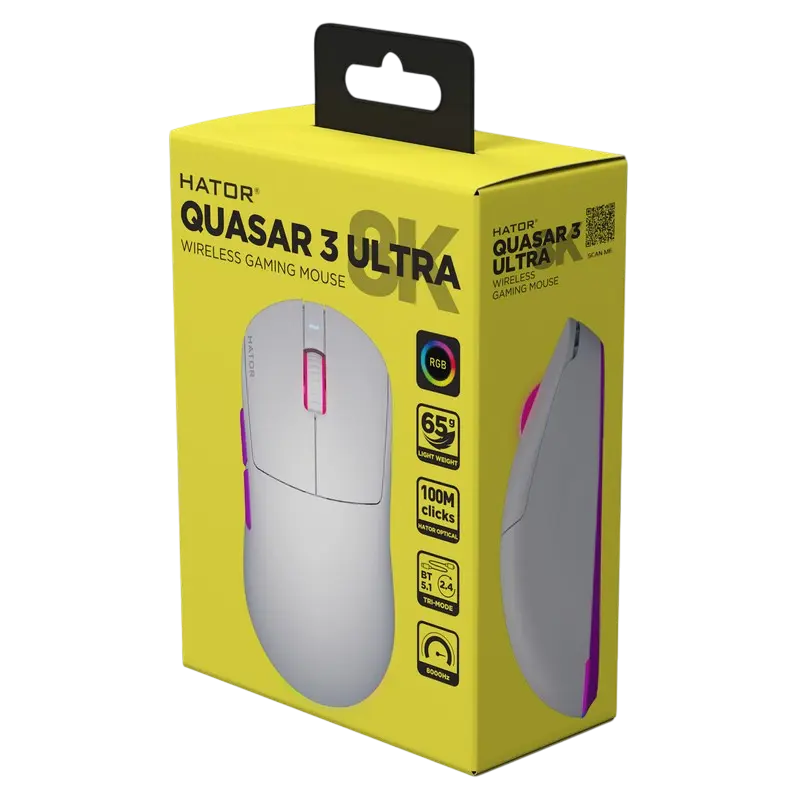 Gaming Mouse HATOR Quasar 3 Ultra 8K, Alb