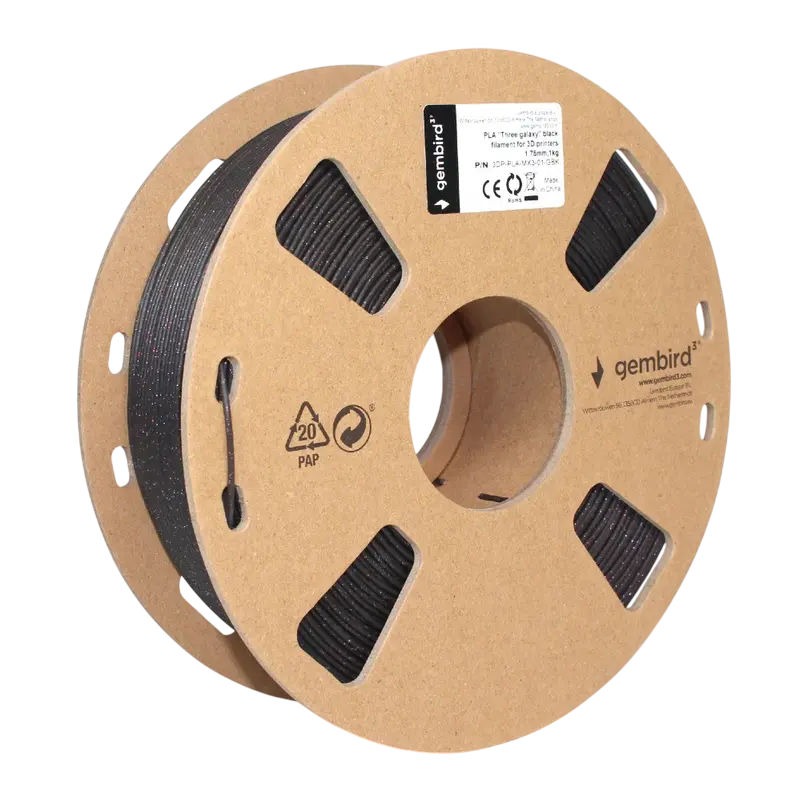 Нить для 3D-принтера Gembird 3DP-PLA-MX3-01-GBK, PLA, Черный, 1.75 мм, 1кг