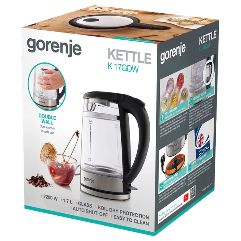 Fierbător electric Gorenje K17GDW, Negru