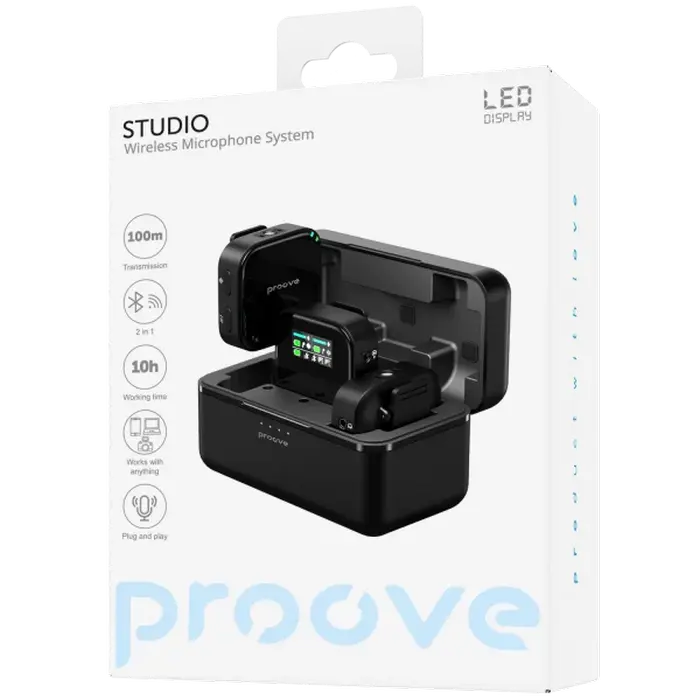 Microfon portabil pentru înregistrare vocală Proove Studio, Fără fir, Negru