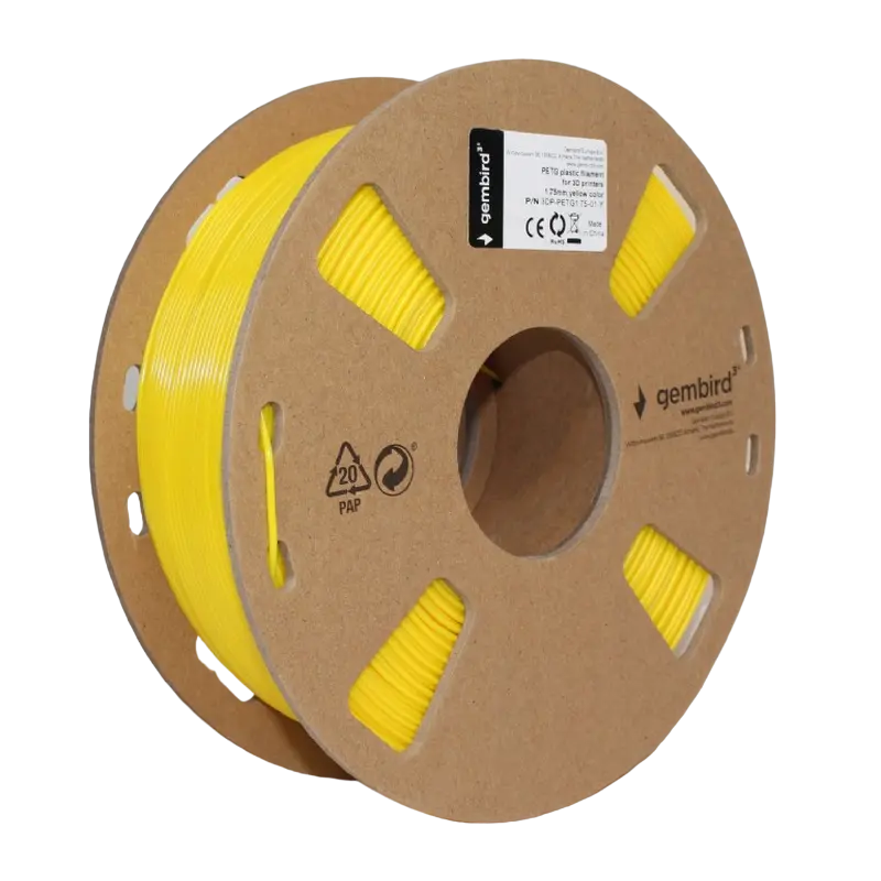 Filament pentru imprimantă 3D Gembird 3DP-PETG1.75-01-Y, PETG, Galben , 1.75 mm, 1kg
