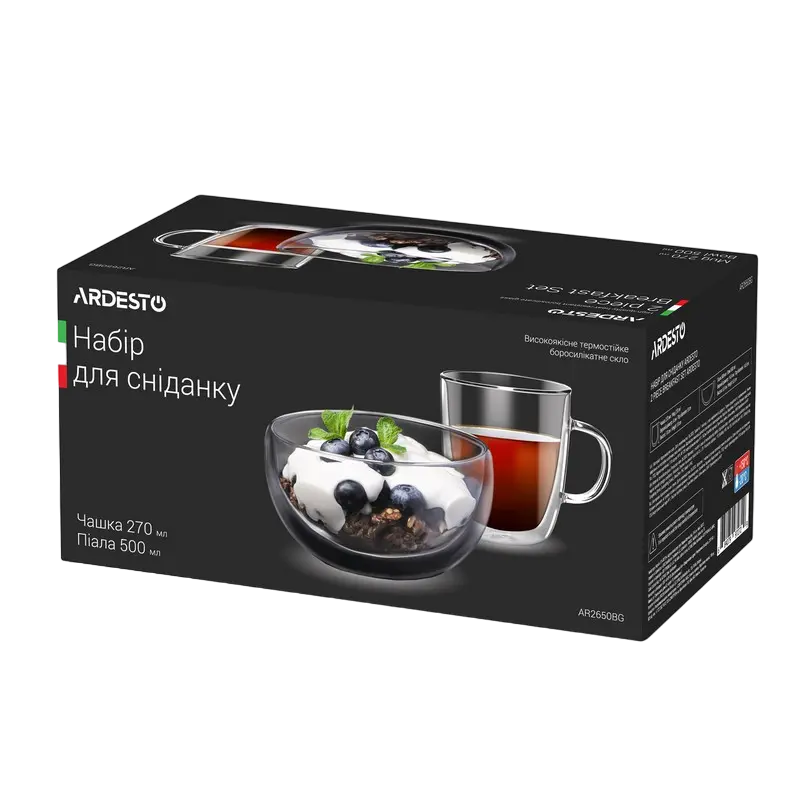 Set de pahare Ardesto  270/500 ml 2 buc, Transparent