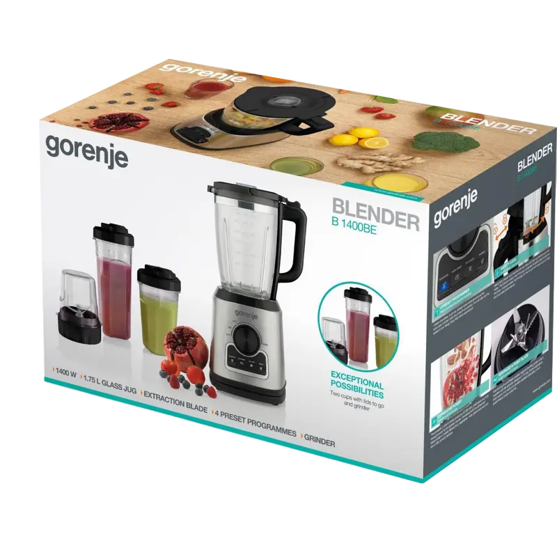 Blender staționar Gorenje B1400BE, Negru | Oțel inoxidabil