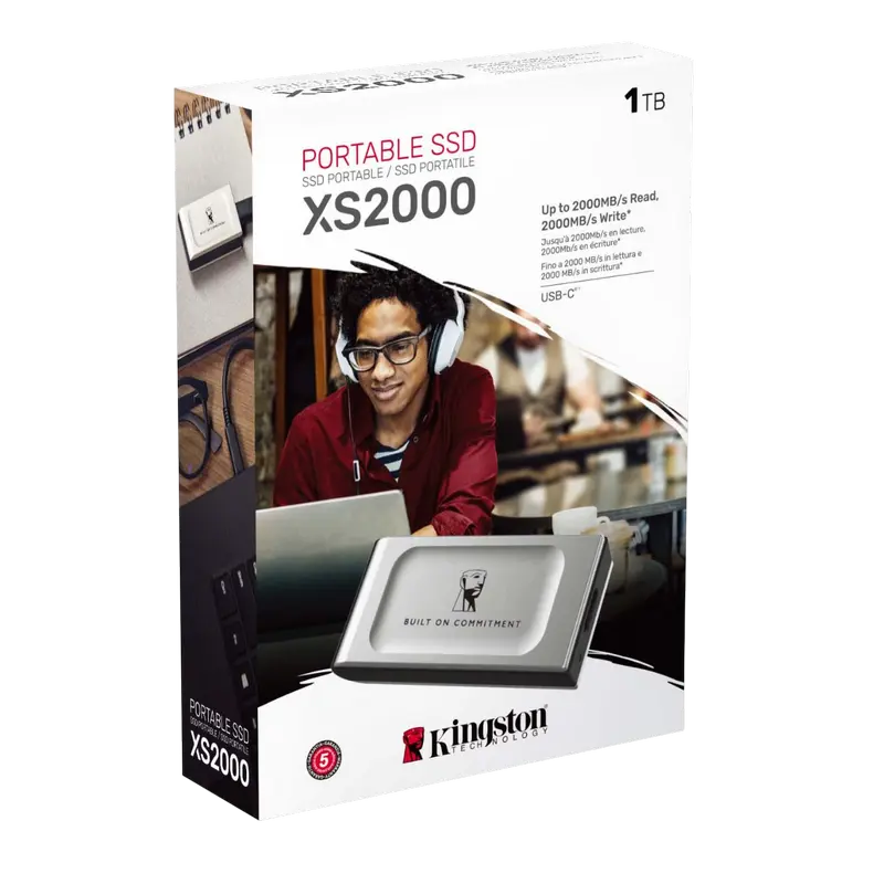 SSD portabil extern Kingston XS2000 BoC, 1 TB, Argintiu (SXS2000/1000GA)