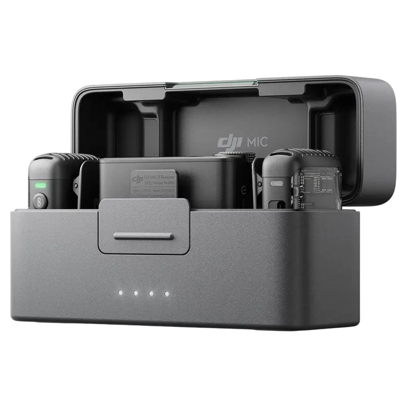 Microfon portabil pentru înregistrare vocală DJI Mic 2 (2 TX + 1 RX + Charging Case), Fără fir, Negru