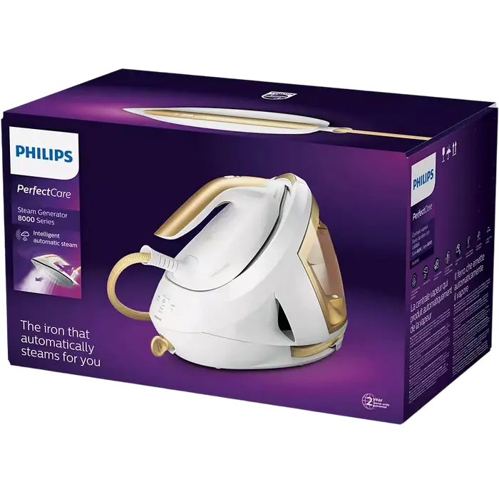 Fier de călcat cu generator de abur Philips PSG8040/60, 2700W, Alb | Auriu