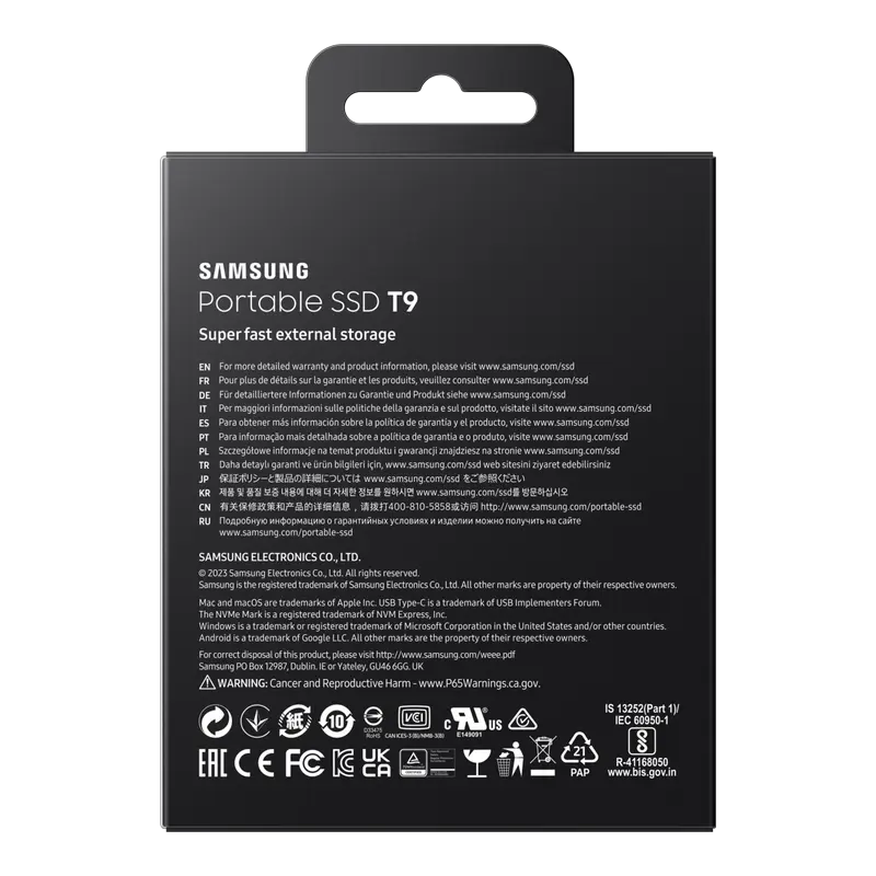 SSD portabil extern Samsung T9, 2 TB, Negru (MU-PG2T0B/EU)