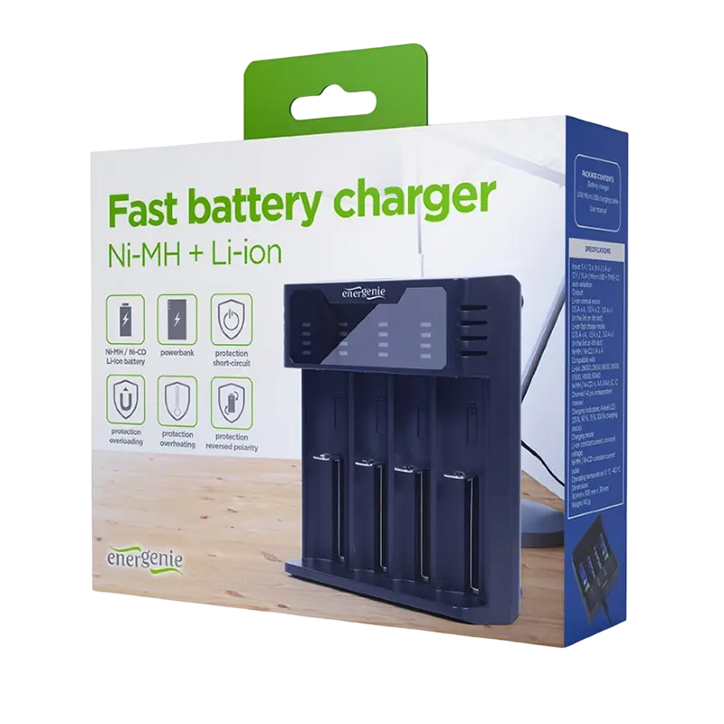 Încărcător Acumulatori Energenie BC-USB-02, Negru